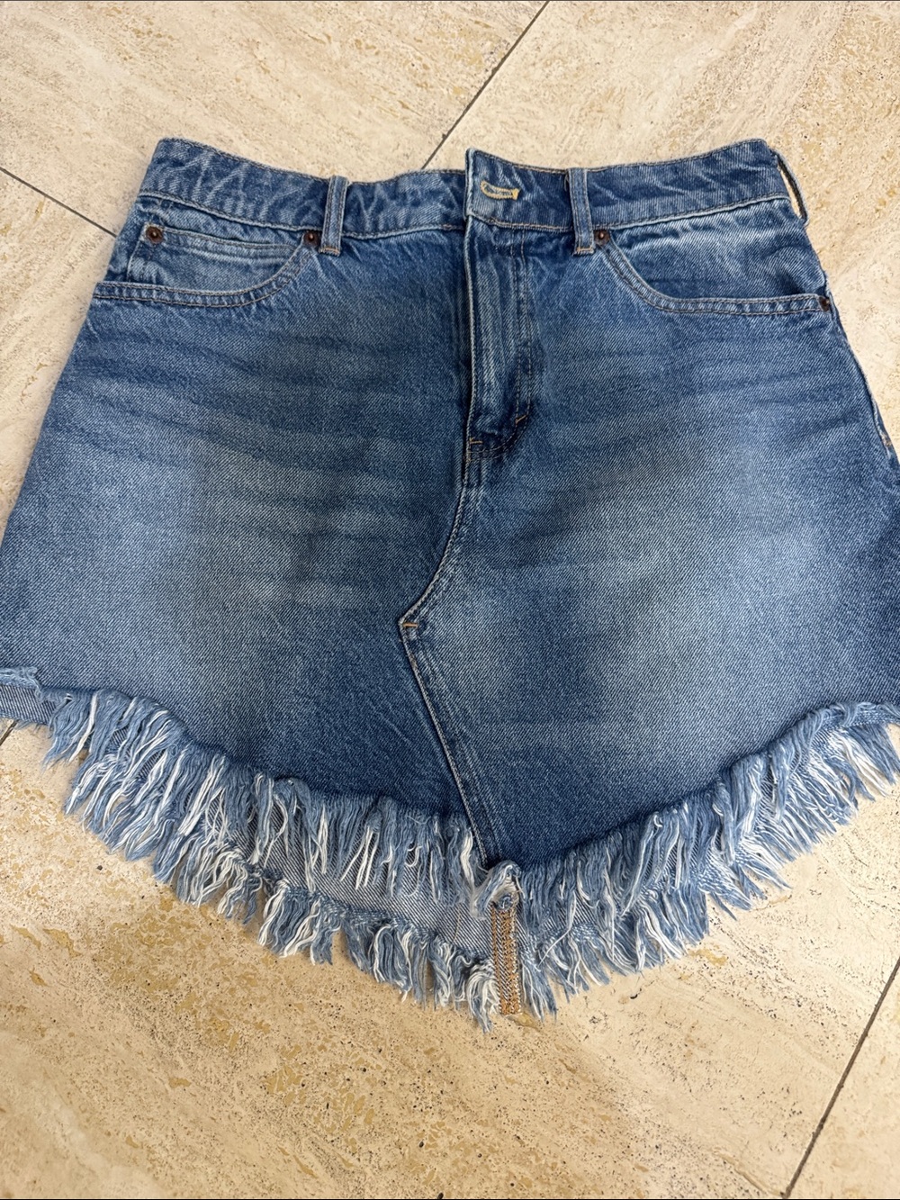 Frayed Hem Blue Denim Women’s Skirt- We The Free